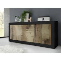 MC AKCENT - BASIC Komoda 208015-07P | 2 drzwi 3 szuflady | Laminat Czarny Mat | Laminat klon Pero